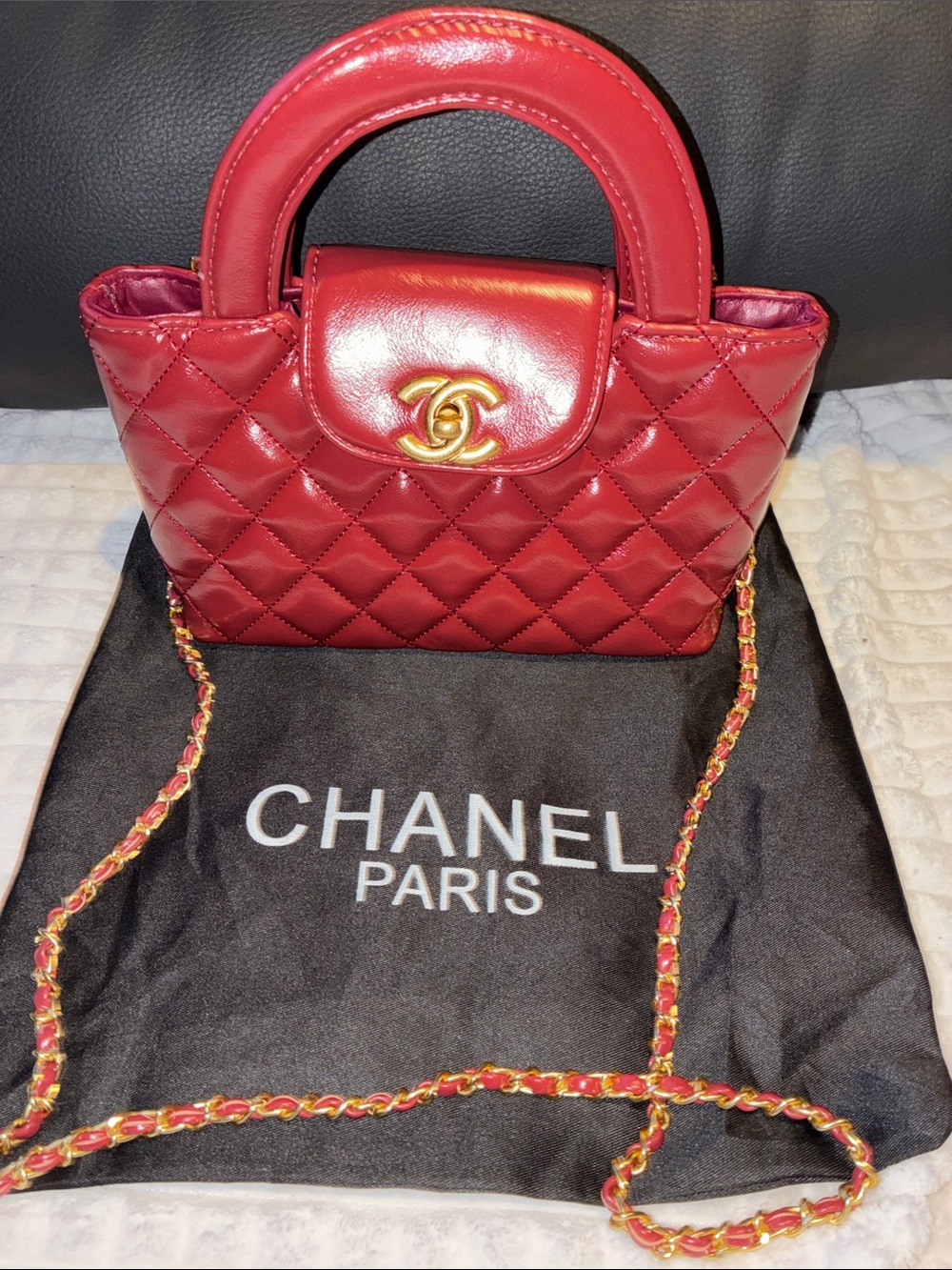 Chanel Quilted Mini Top-Handle Bag in Red with Gold Hardware